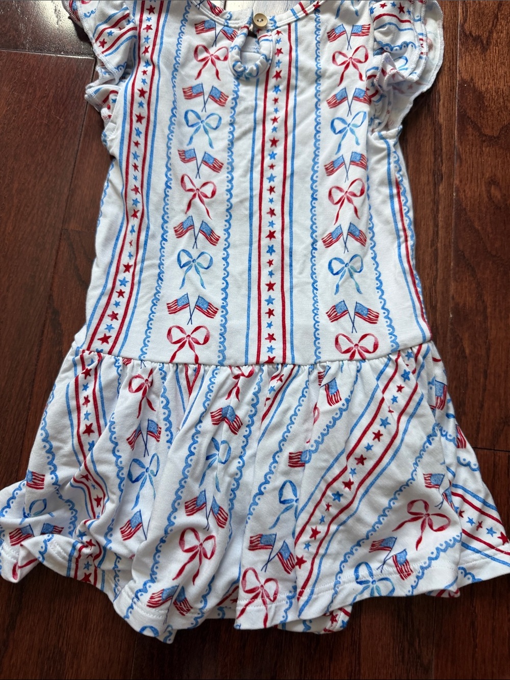 NWOT Bums & Roses Red White & Blue Flag Print Ruffle Dress - Picture 3 of 3